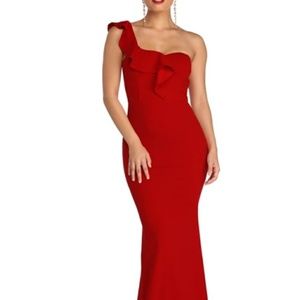 One Shoulder Ruffle Gown/Dress!